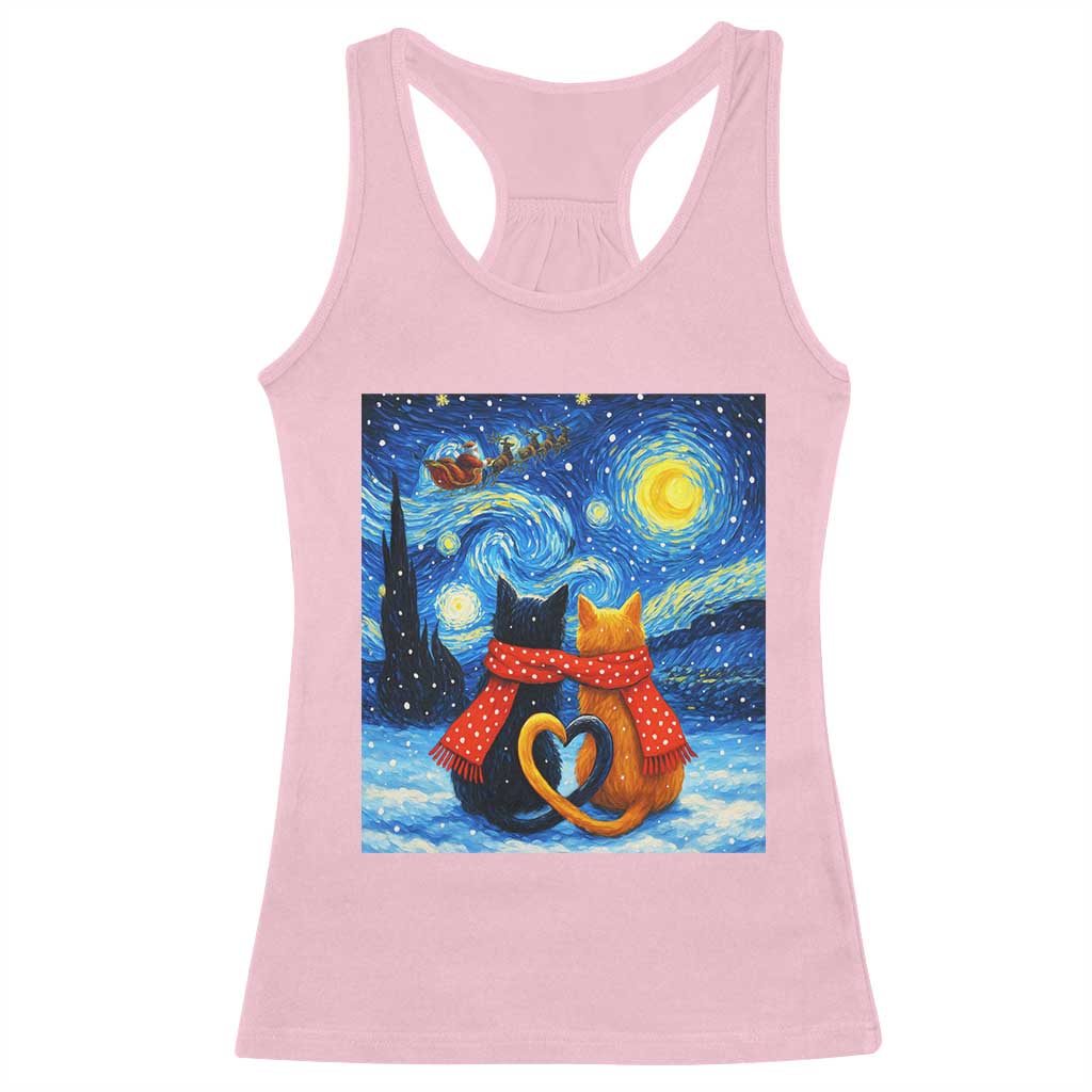 Funny Couples Christmas Racerback Tank Top Cats Lover Starry Night - Wonder Print Shop