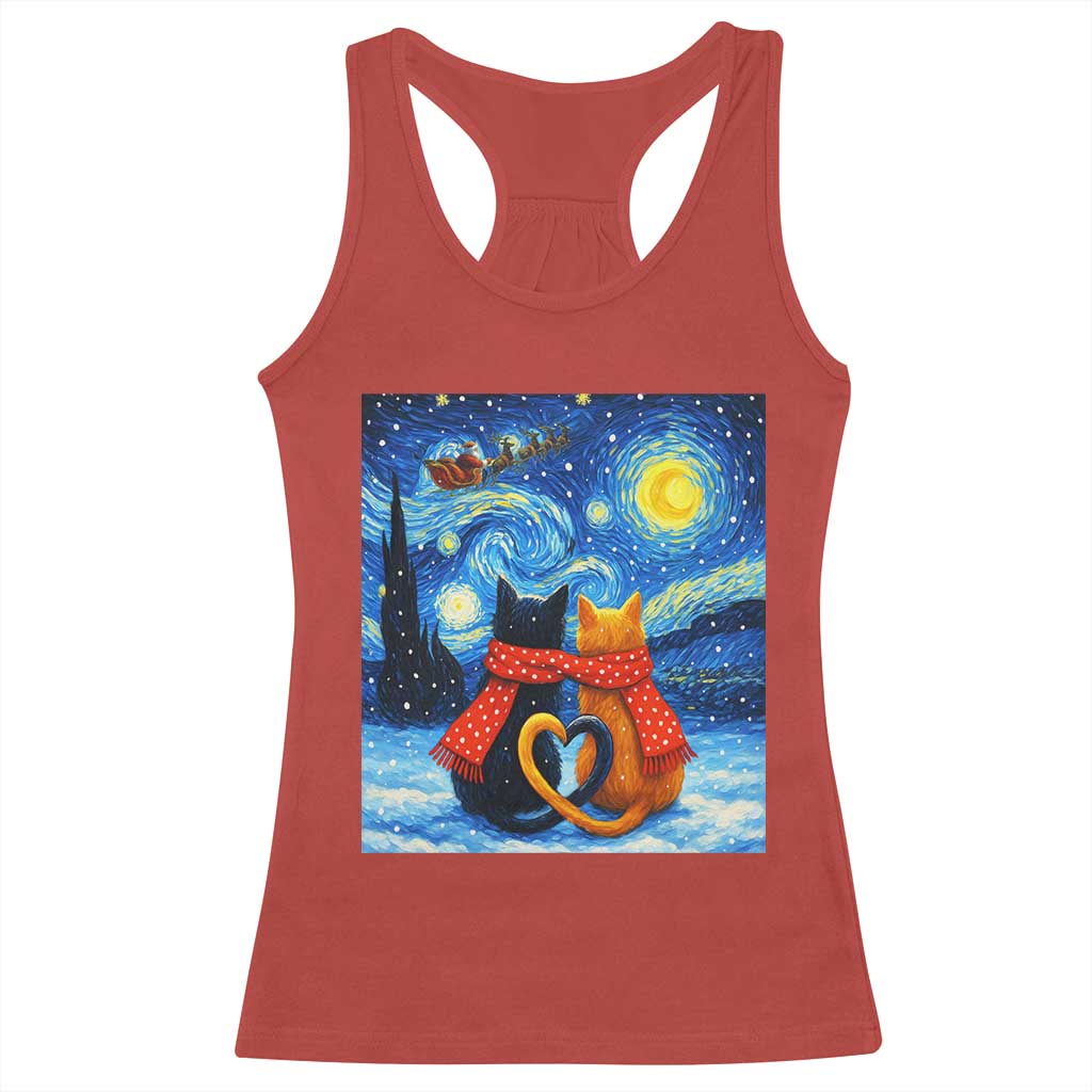 Funny Couples Christmas Racerback Tank Top Cats Lover Starry Night - Wonder Print Shop