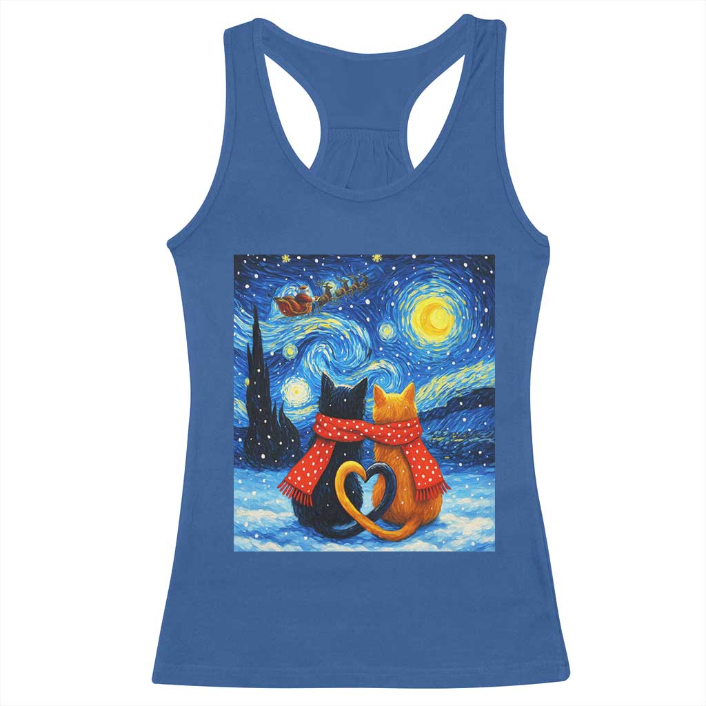 Funny Couples Christmas Racerback Tank Top Cats Lover Starry Night - Wonder Print Shop