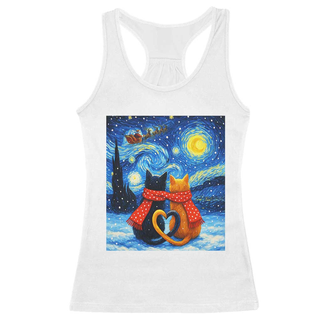 Funny Couples Christmas Racerback Tank Top Cats Lover Starry Night - Wonder Print Shop