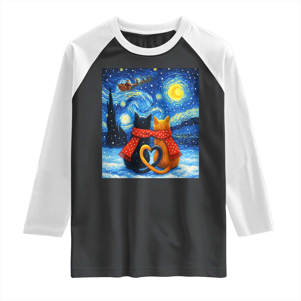 Funny Couples Christmas Raglan Shirt Cats Lover Starry Night - Wonder Print Shop
