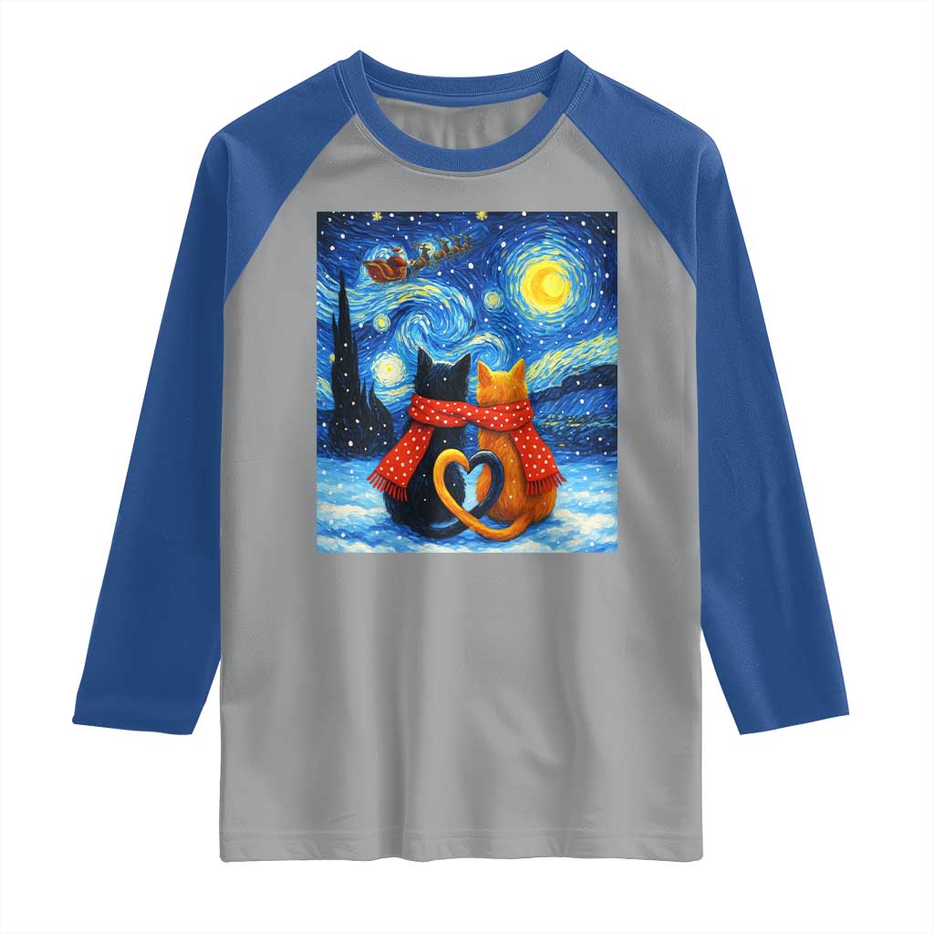 Funny Couples Christmas Raglan Shirt Cats Lover Starry Night - Wonder Print Shop