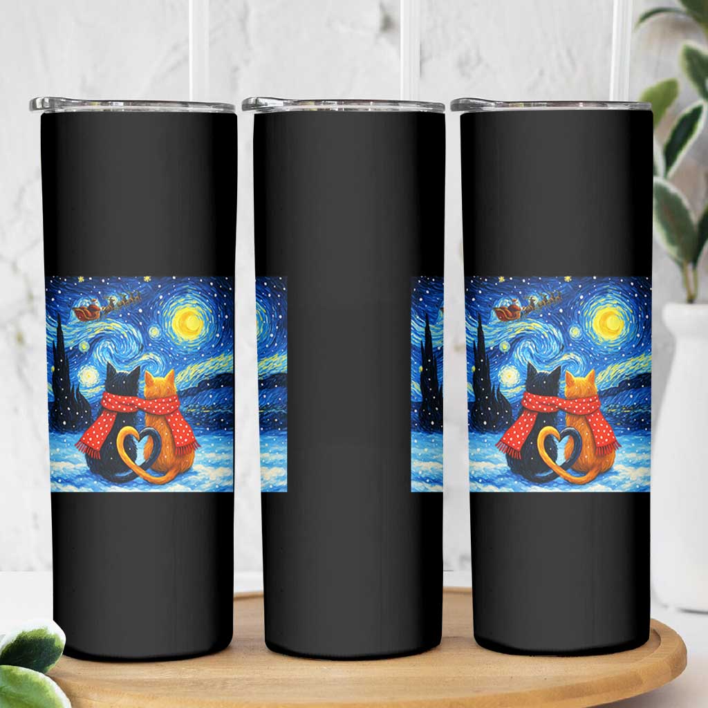 Funny Couples Christmas Skinny Tumbler Cats Lover Starry Night - Wonder Print Shop
