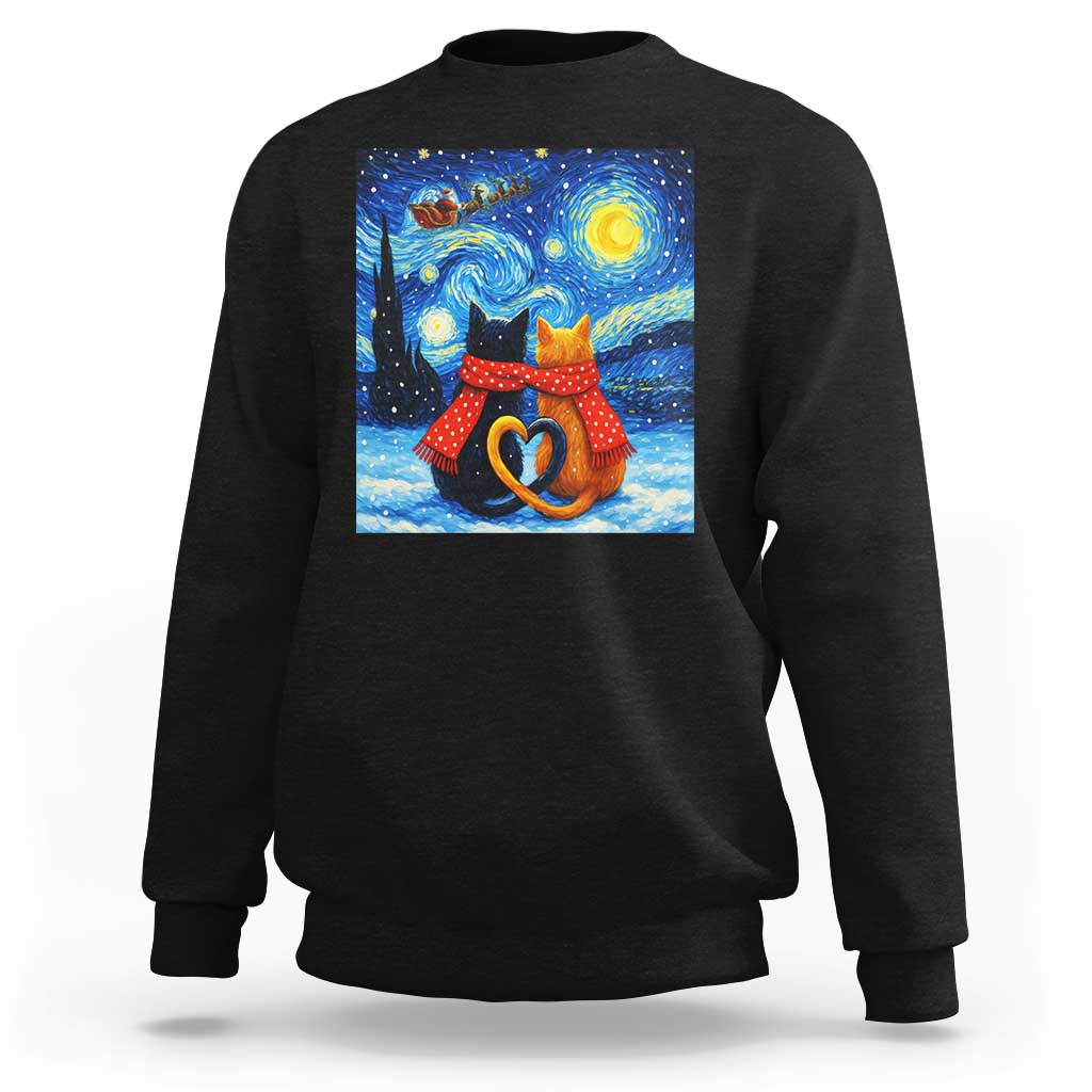 Funny Couples Christmas Sweatshirt Cats Lover Starry Night - Wonder Print Shop