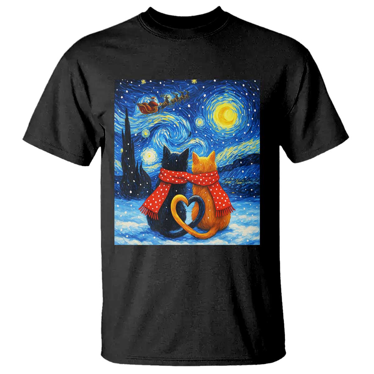 Funny Couples Christmas T Shirt Cats Lover Starry Night - Wonder Print Shop