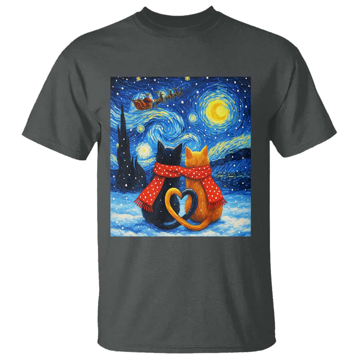 Funny Couples Christmas T Shirt Cats Lover Starry Night - Wonder Print Shop