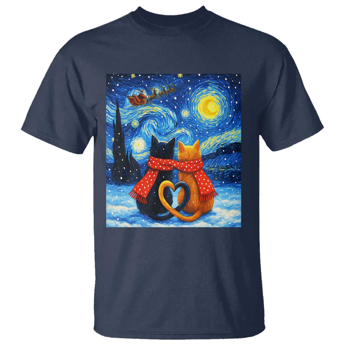 Funny Couples Christmas T Shirt Cats Lover Starry Night - Wonder Print Shop