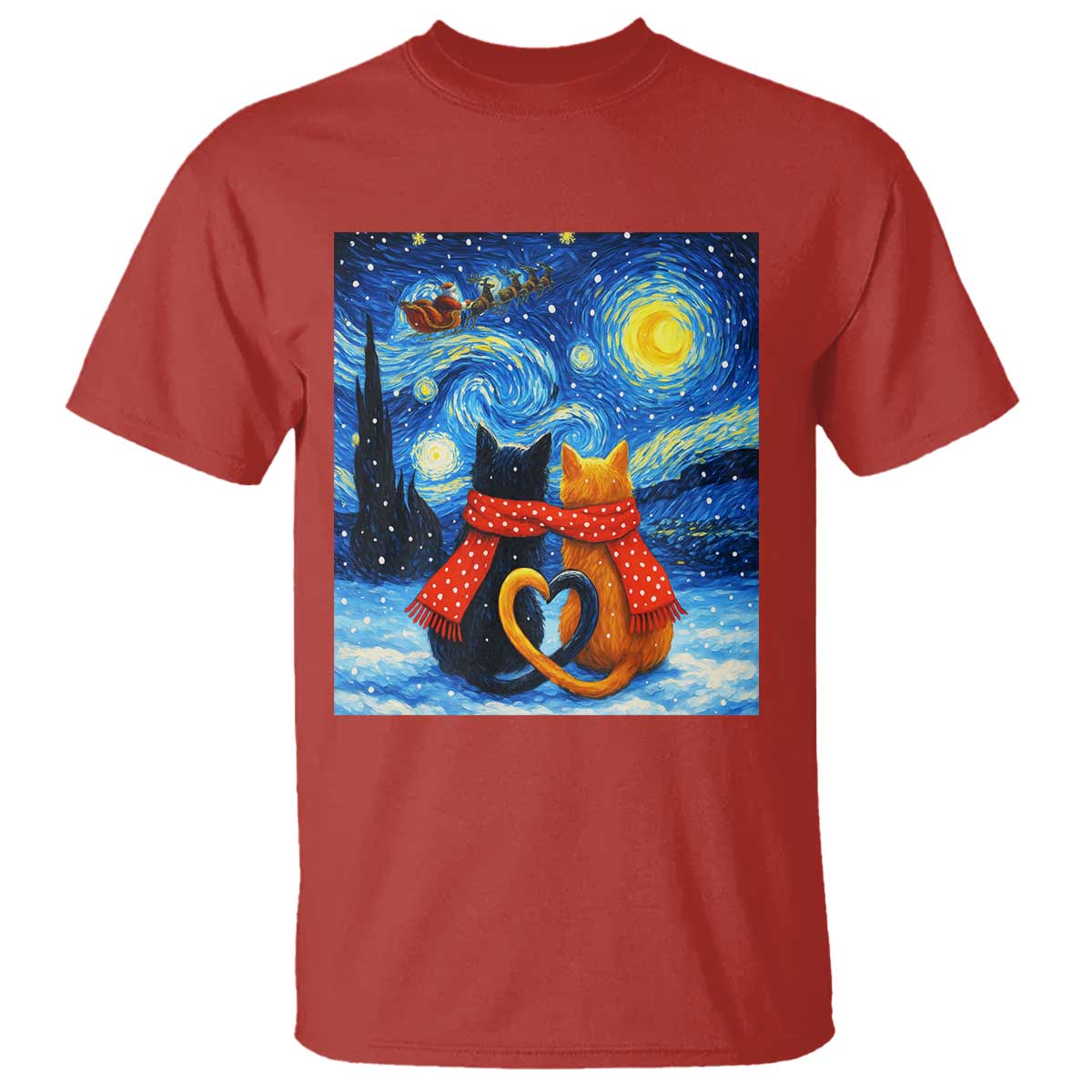 Funny Couples Christmas T Shirt Cats Lover Starry Night - Wonder Print Shop