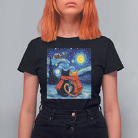 Funny Couples Christmas T Shirt For Women Cats Lover Starry Night - Wonder Print Shop