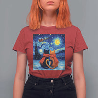 Funny Couples Christmas T Shirt For Women Cats Lover Starry Night - Wonder Print Shop