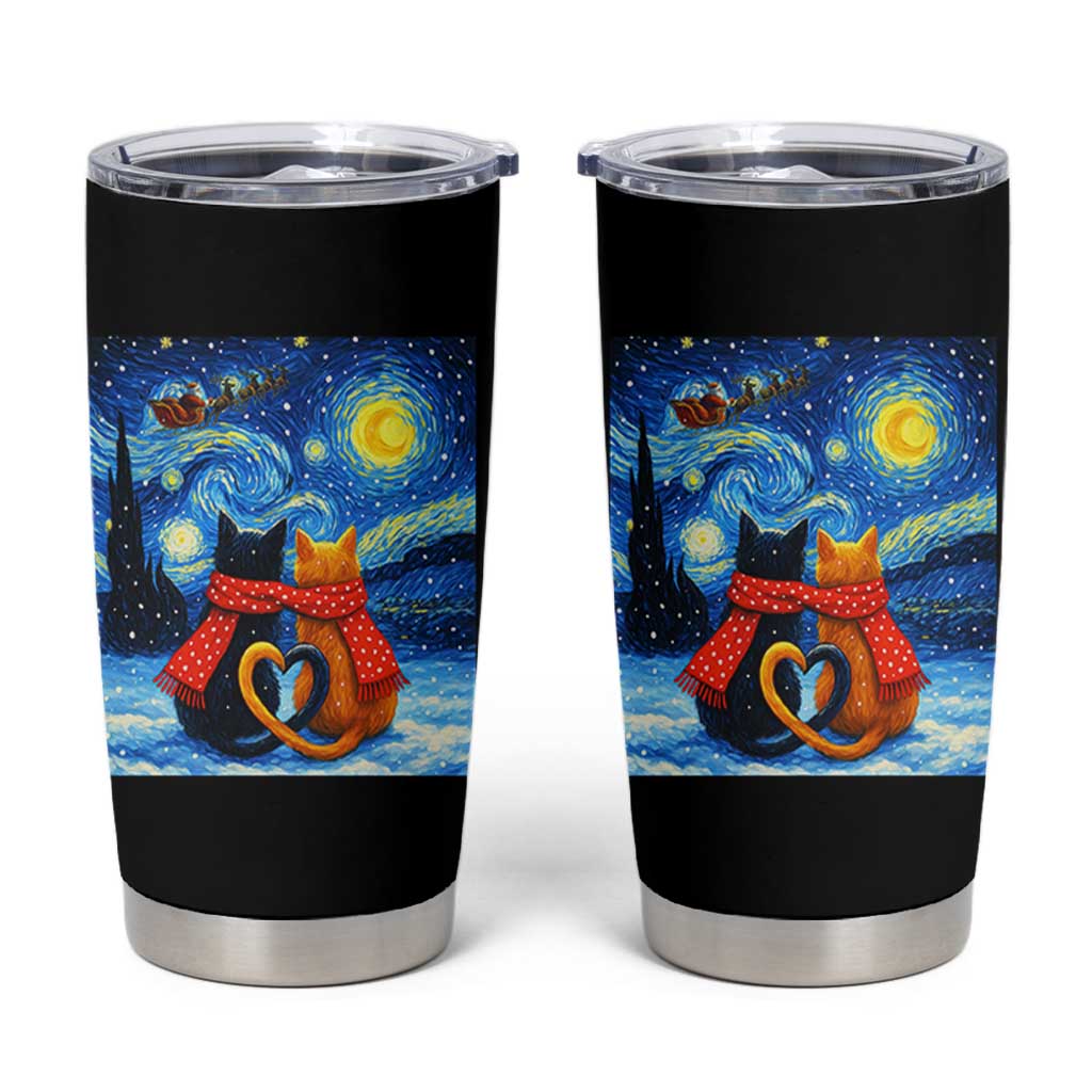 Funny Couples Christmas Tumbler Cup Cats Lover Starry Night - Wonder Print Shop