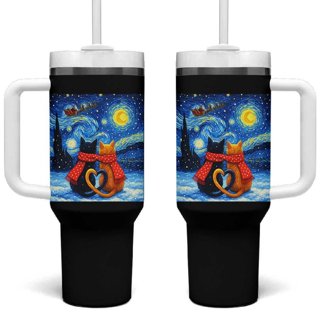 Funny Couples Christmas Tumbler With Handle Cats Lover Starry Night - Wonder Print Shop