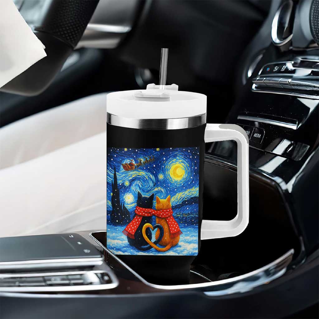 Funny Couples Christmas Tumbler With Handle Cats Lover Starry Night - Wonder Print Shop