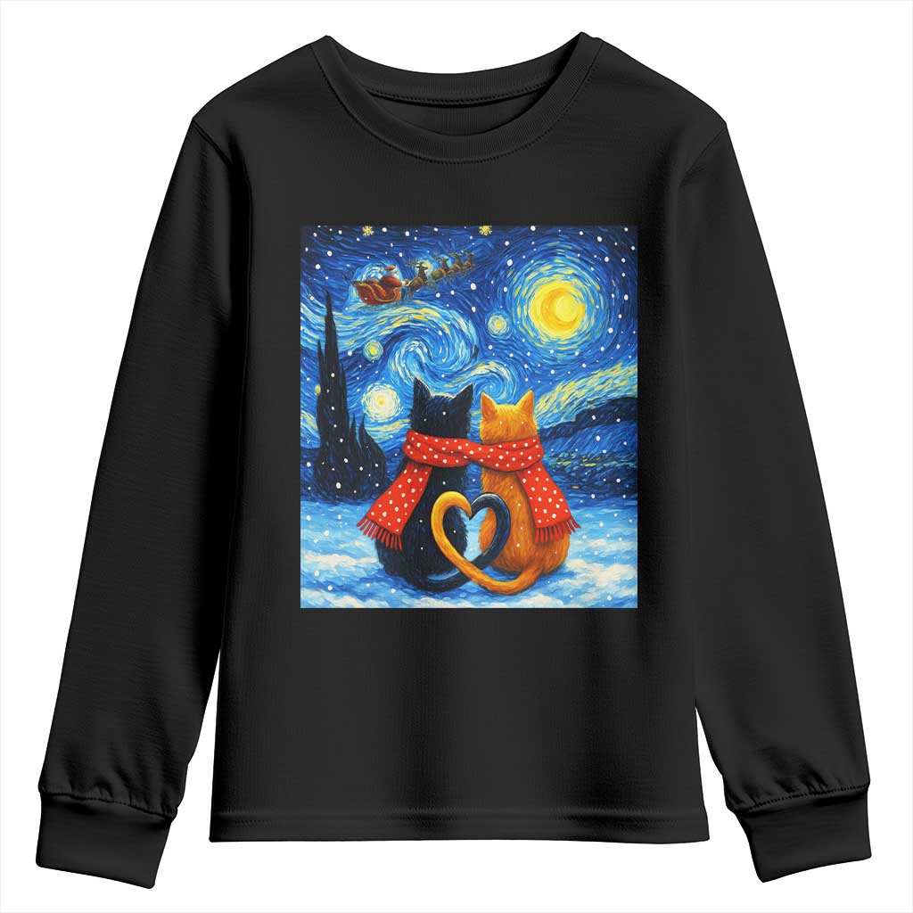 Funny Couples Christmas Youth Sweatshirt Cats Lover Starry Night - Wonder Print Shop