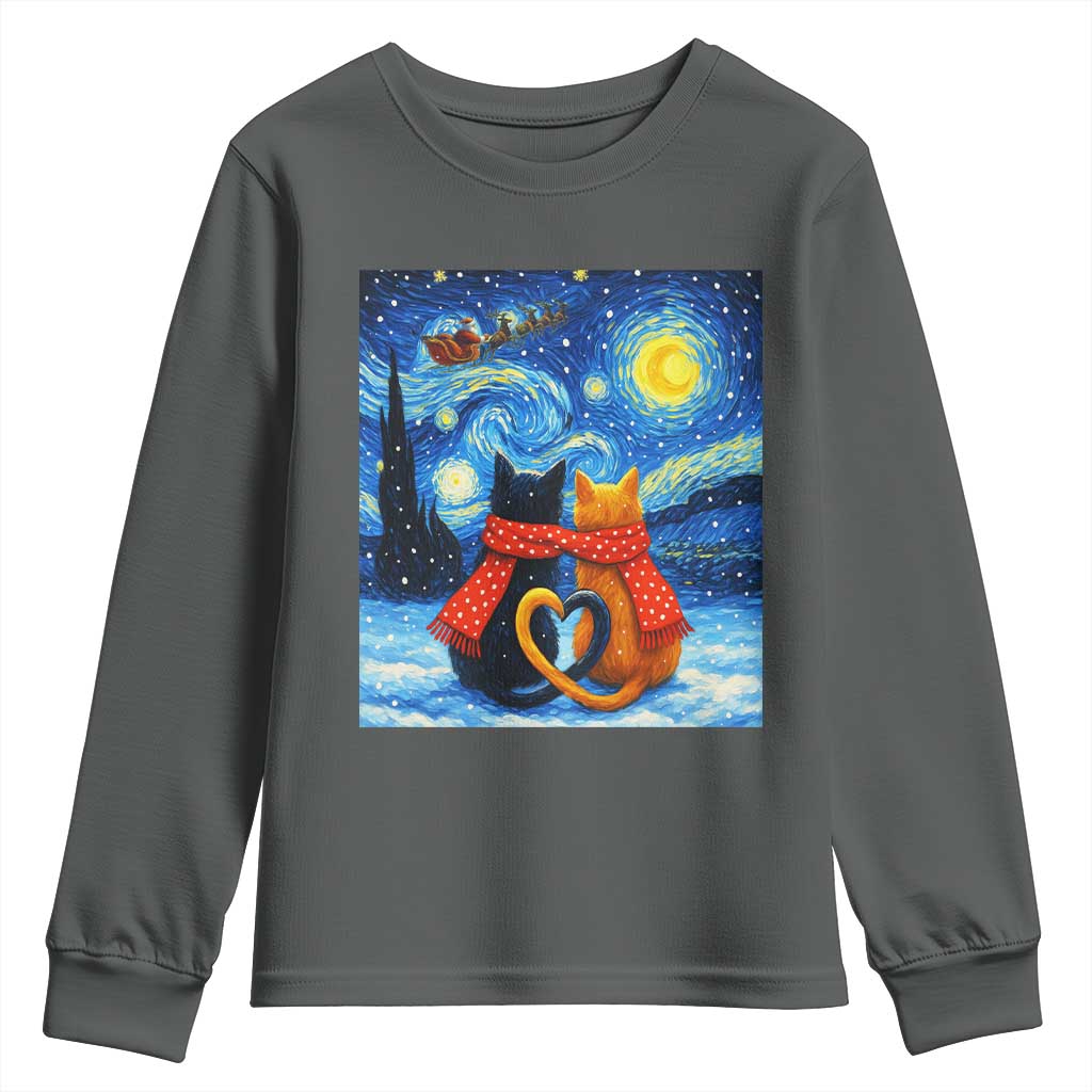 Funny Couples Christmas Youth Sweatshirt Cats Lover Starry Night - Wonder Print Shop