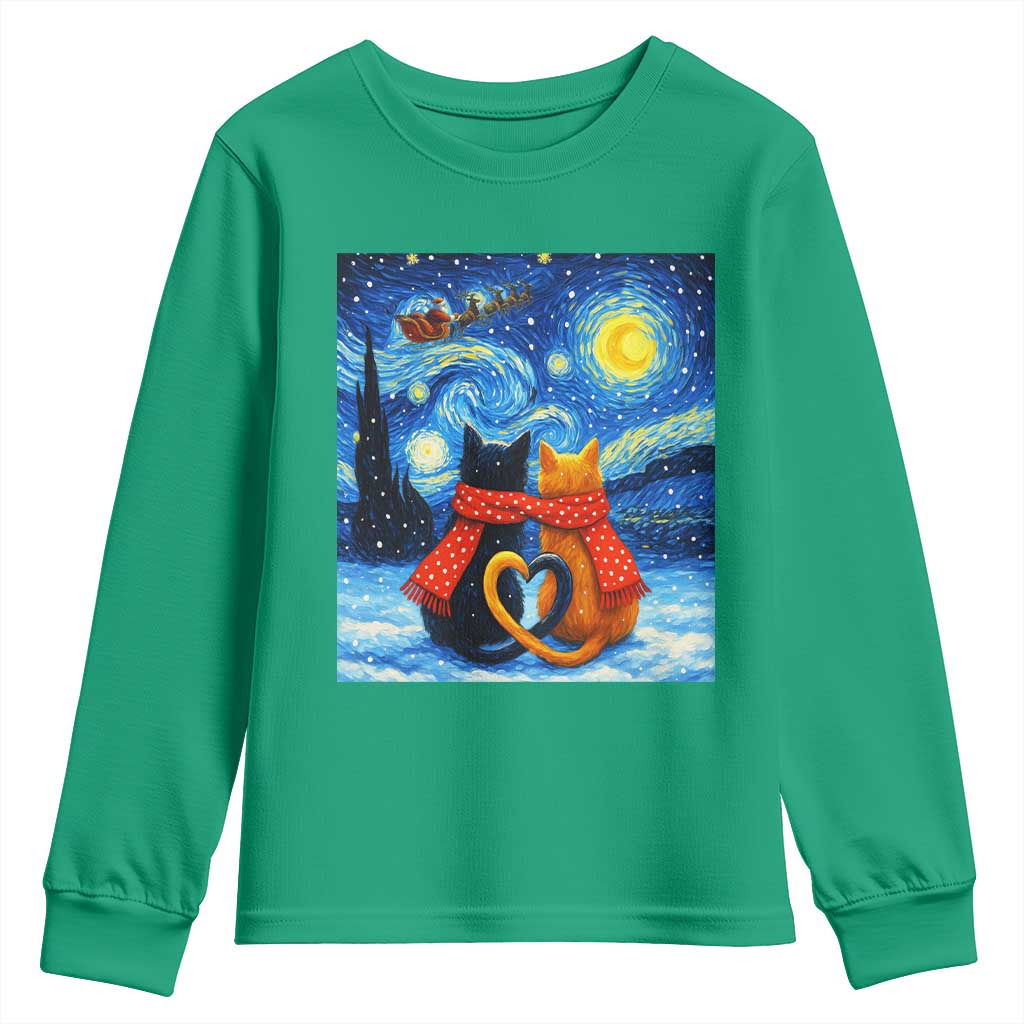 Funny Couples Christmas Youth Sweatshirt Cats Lover Starry Night - Wonder Print Shop