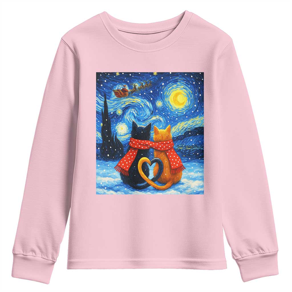 Funny Couples Christmas Youth Sweatshirt Cats Lover Starry Night - Wonder Print Shop