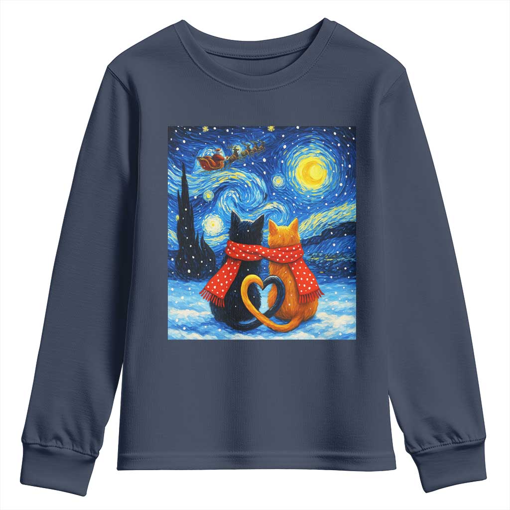 Funny Couples Christmas Youth Sweatshirt Cats Lover Starry Night - Wonder Print Shop