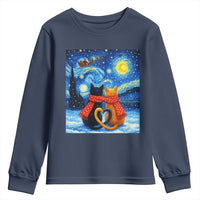 Funny Couples Christmas Youth Sweatshirt Cats Lover Starry Night - Wonder Print Shop