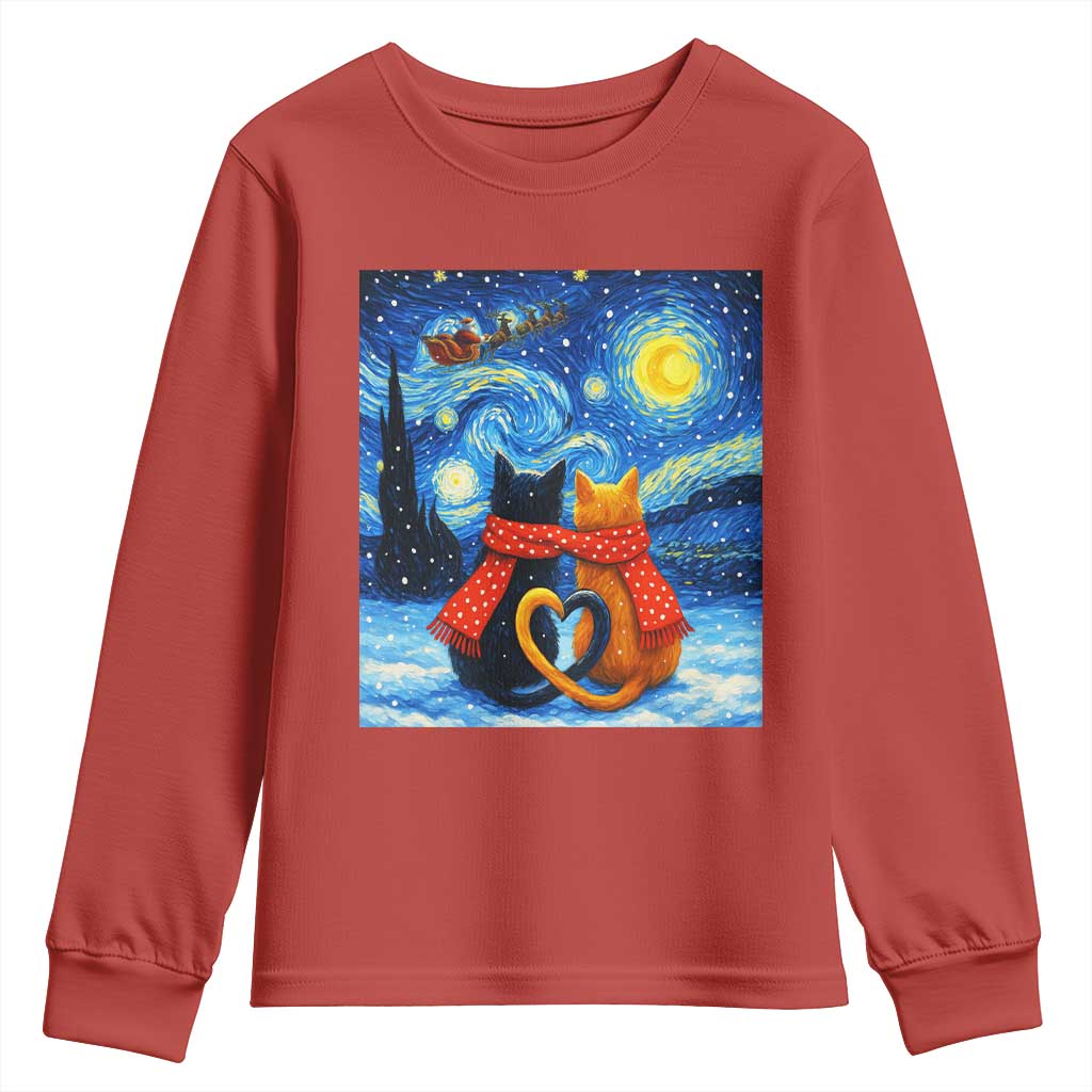 Funny Couples Christmas Youth Sweatshirt Cats Lover Starry Night - Wonder Print Shop