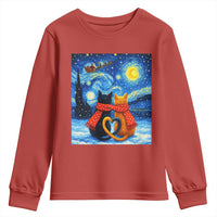 Funny Couples Christmas Youth Sweatshirt Cats Lover Starry Night - Wonder Print Shop