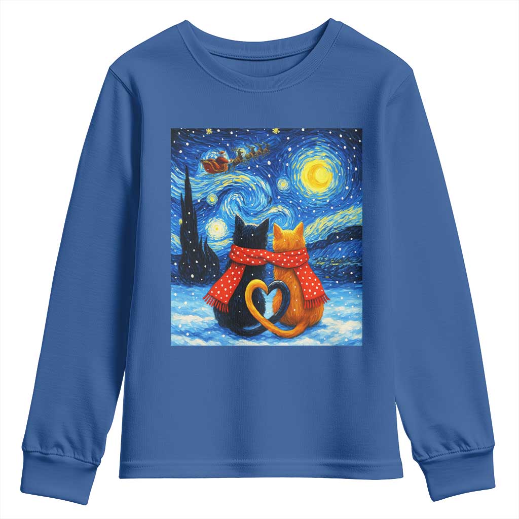 Funny Couples Christmas Youth Sweatshirt Cats Lover Starry Night - Wonder Print Shop