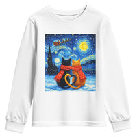 Funny Couples Christmas Youth Sweatshirt Cats Lover Starry Night - Wonder Print Shop