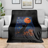 Black Cat Halloween Throw Blanket Starry Night Van Gogh - Wonder Print Shop