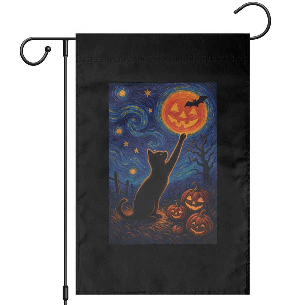 Black Cat Halloween Garden Flag Starry Night Van Gogh - Wonder Print Shop
