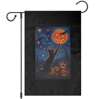 Black Cat Halloween Garden Flag Starry Night Van Gogh - Wonder Print Shop