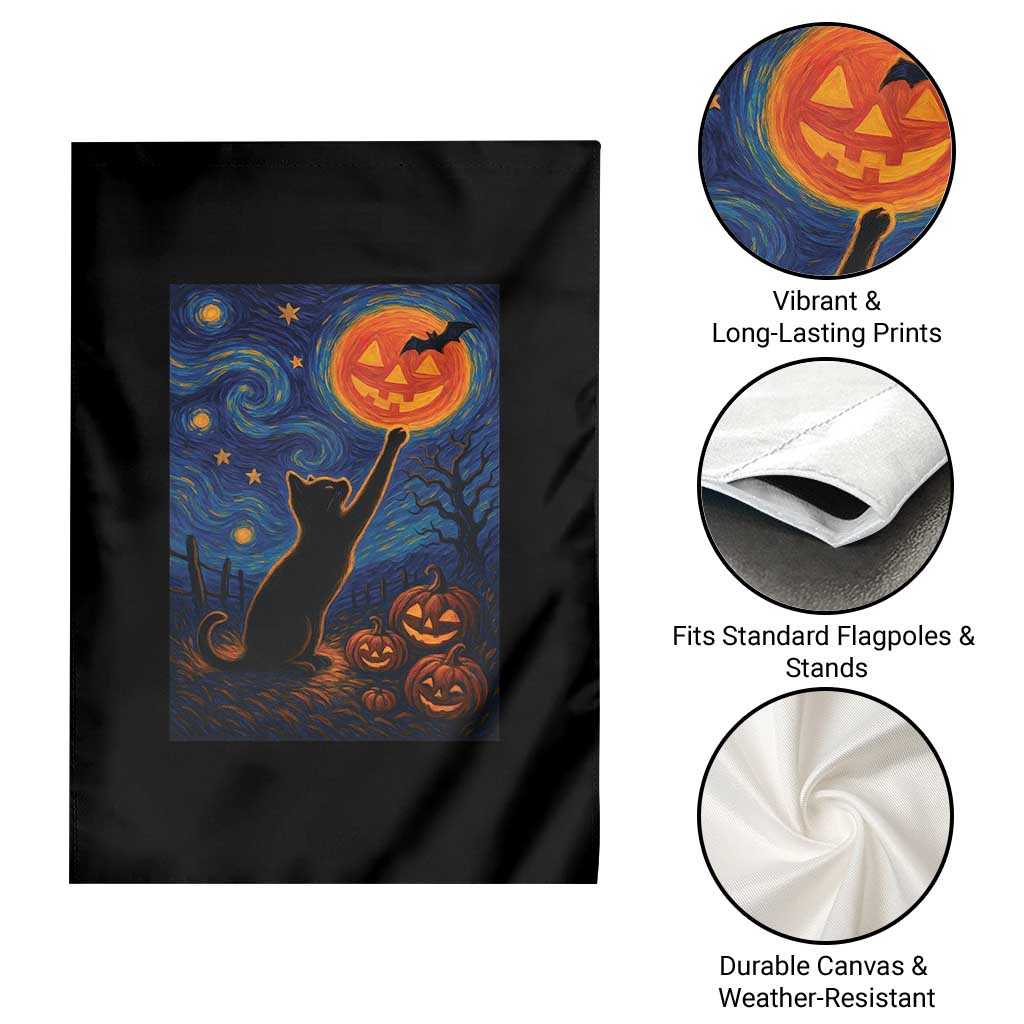 Black Cat Halloween Garden Flag Starry Night Van Gogh - Wonder Print Shop