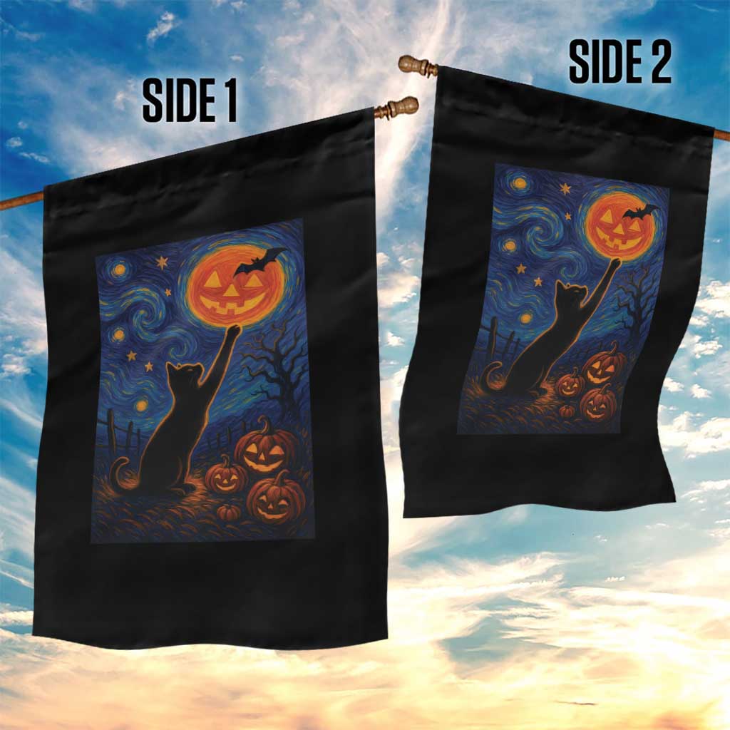 Black Cat Halloween Garden Flag Starry Night Van Gogh - Wonder Print Shop