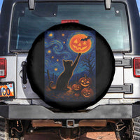 Black Cat Halloween Spare Tire Cover Starry Night Van Gogh - Wonder Print Shop