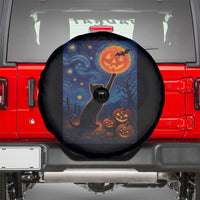 Black Cat Halloween Spare Tire Cover Starry Night Van Gogh - Wonder Print Shop