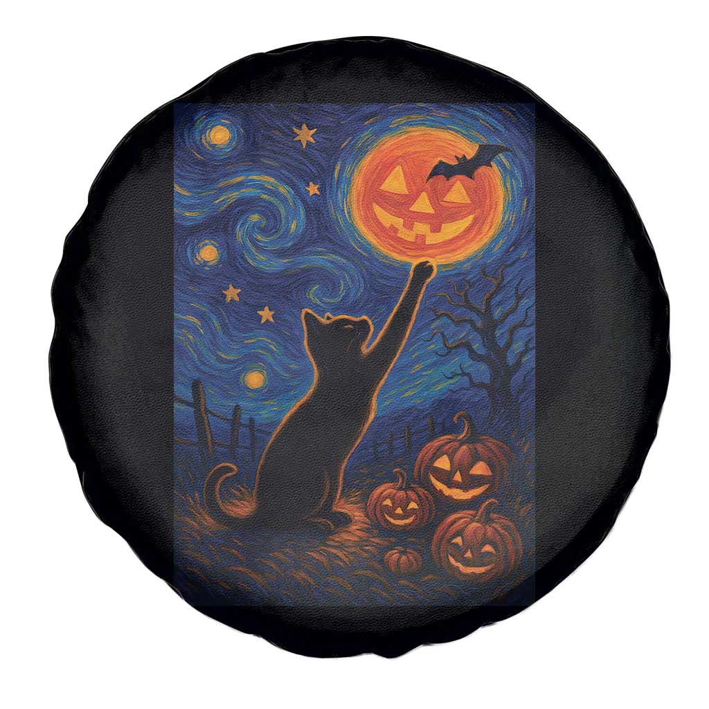 Black Cat Halloween Spare Tire Cover Starry Night Van Gogh - Wonder Print Shop