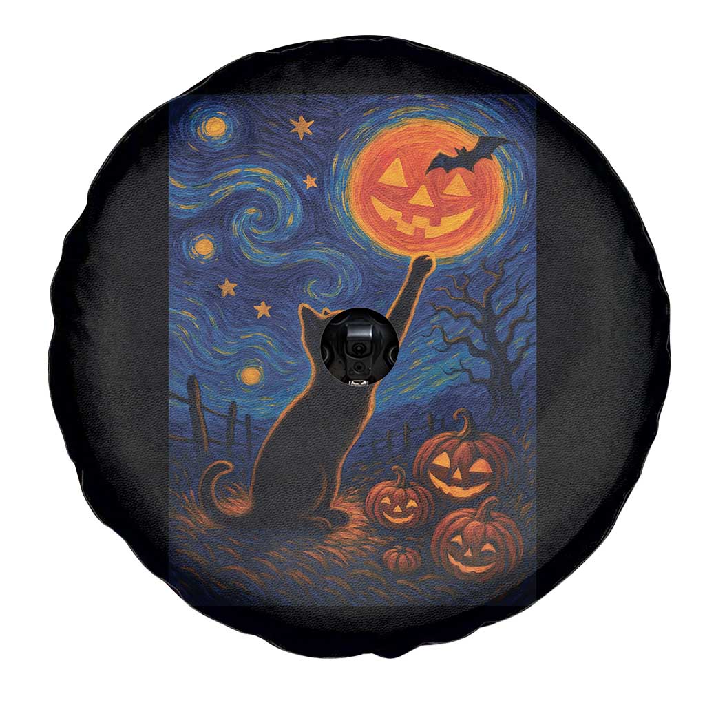 Black Cat Halloween Spare Tire Cover Starry Night Van Gogh - Wonder Print Shop