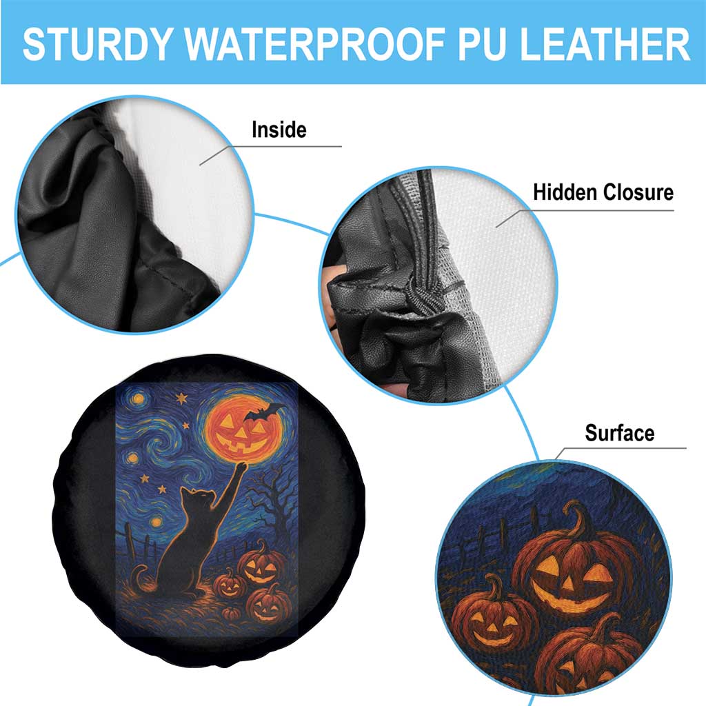 Black Cat Halloween Spare Tire Cover Starry Night Van Gogh - Wonder Print Shop