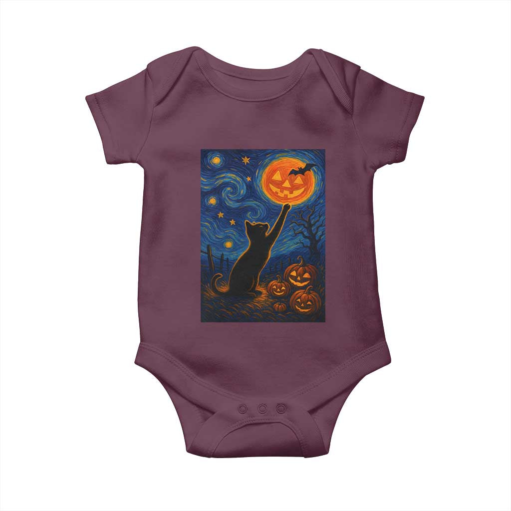 Black Cat Halloween Baby Onesie Starry Night Van Gogh - Wonder Print Shop