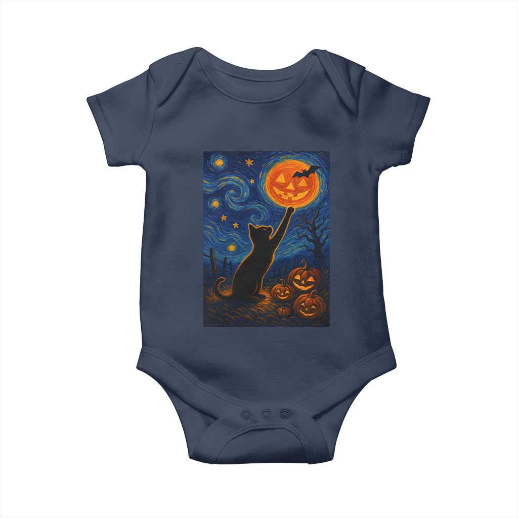 Black Cat Halloween Baby Onesie Starry Night Van Gogh - Wonder Print Shop