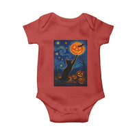 Black Cat Halloween Baby Onesie Starry Night Van Gogh - Wonder Print Shop