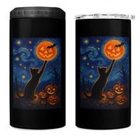 Black Cat Halloween 4 in 1 Can Cooler Tumbler Starry Night Van Gogh