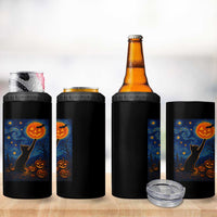 Black Cat Halloween 4 in 1 Can Cooler Tumbler Starry Night Van Gogh