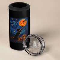 Black Cat Halloween 4 in 1 Can Cooler Tumbler Starry Night Van Gogh
