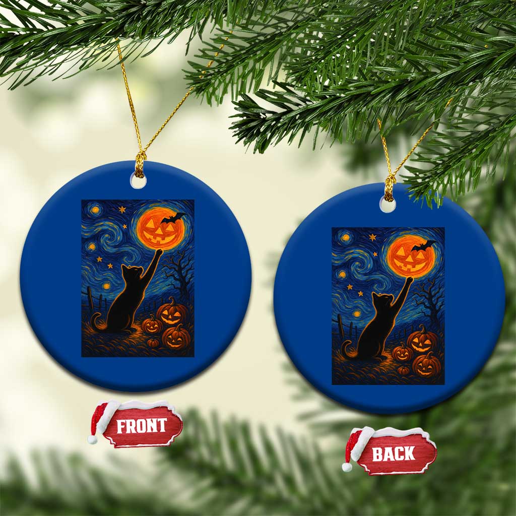 Black Cat Halloween Ceramic Ornament Starry Night Van Gogh - Wonder Print Shop