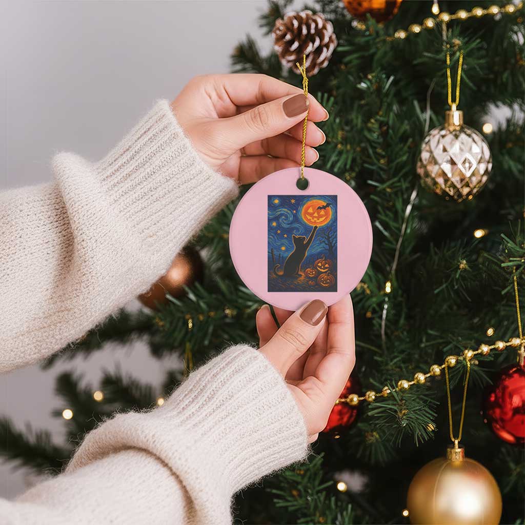 Black Cat Halloween Ceramic Ornament Starry Night Van Gogh - Wonder Print Shop