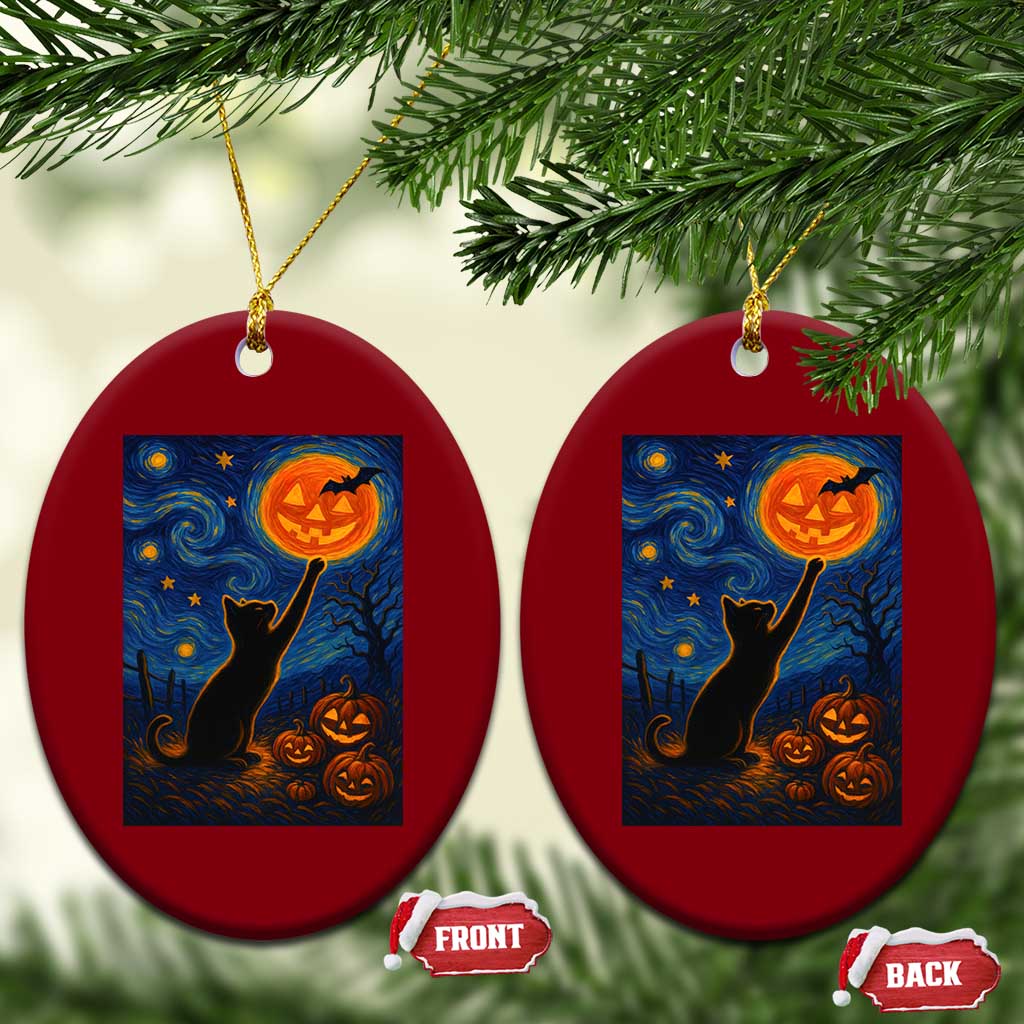 Black Cat Halloween Ceramic Ornament Starry Night Van Gogh - Wonder Print Shop