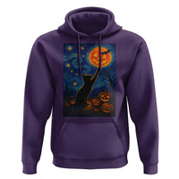 Black Cat Halloween Hoodie Starry Night Van Gogh - Wonder Print Shop
