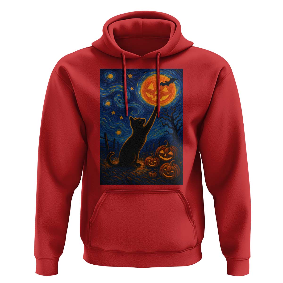 Black Cat Halloween Hoodie Starry Night Van Gogh - Wonder Print Shop