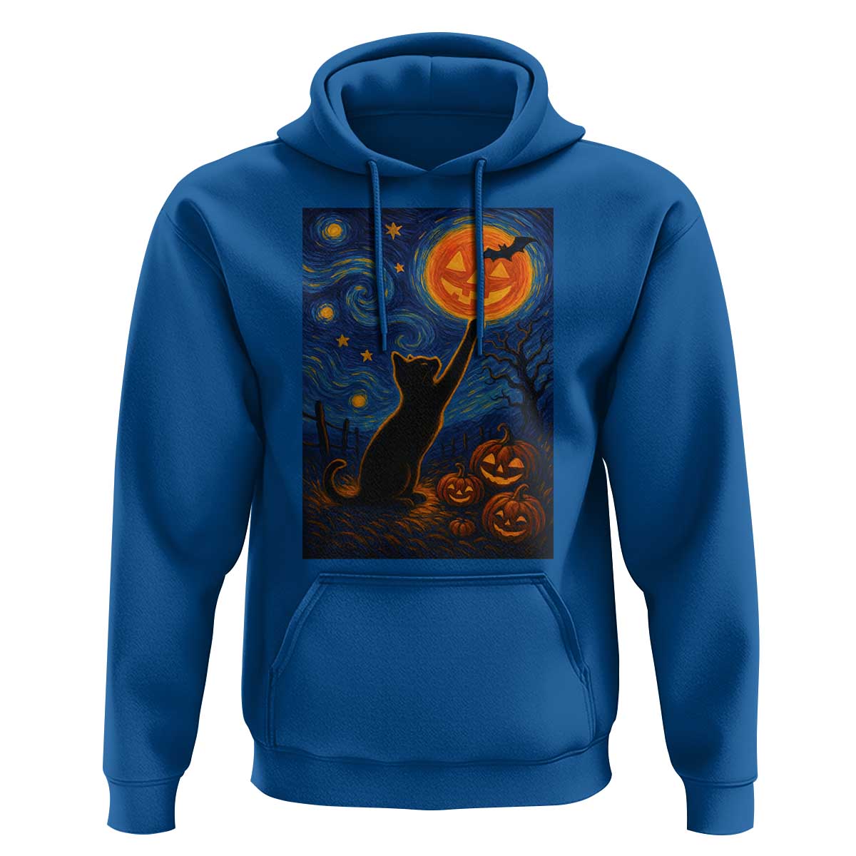 Black Cat Halloween Hoodie Starry Night Van Gogh - Wonder Print Shop
