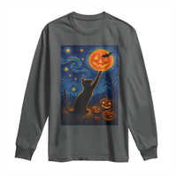 Black Cat Halloween Long Sleeve Shirt Starry Night Van Gogh - Wonder Print Shop